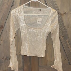 Free People Shimmering Silver Sequin Blouse
